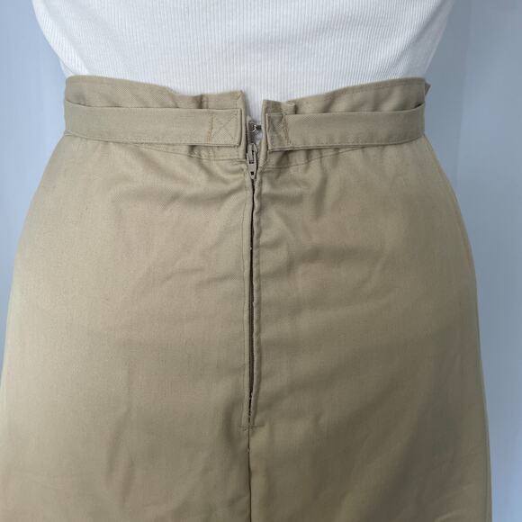 Vintage Wrangler Skirt Size 14 Khaki Tan A Line Midi High Rise Minimalist Retro - Picture 10 of 16
